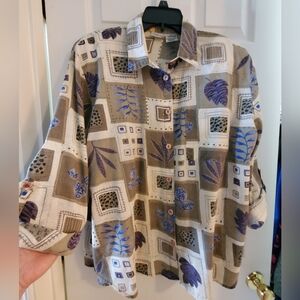 Vintage Cabin Creek Women's 1X Abstract Jungle Print ButtonUp 3/4 Blouse CTN/PLY